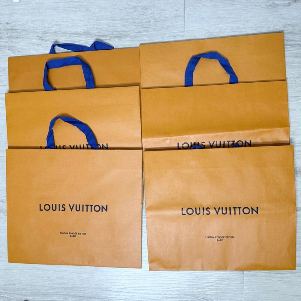 6 Louis Vuitton Orange Bags with Blue Handles 16” x 13.5” x 5.5”